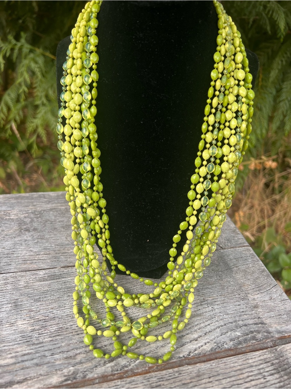 Vintage Multi-Strand Lime Green Beaded Necklace - Women Jewelry